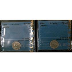 1894 and 1899 5¢, both CCCS graded EF-40