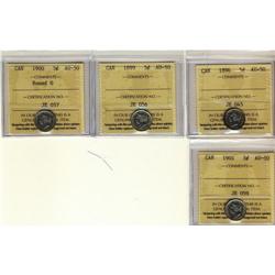 Lot of 4 ICCS graded AU-50 Five Cents; 1896,