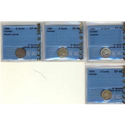 1899, 1904, 1909 RL, 1915 5¢, all CCCS graded