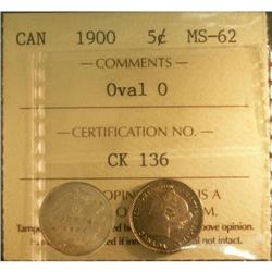 1900 Oval O  5c PCGS MS-62. A nice example