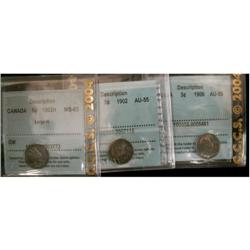 1902H, 1902 and 1906 5¢ CCCS graded. Lot of 3