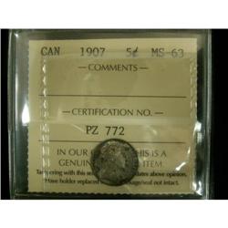 1907 5¢ ICCS MS-63, intense autumn shades