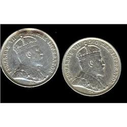 Lot of 2 Edwardian,5¢, Includes 1908 and 1910