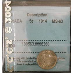 5 Cents 1914, graded CCCS MS-63. Light origin