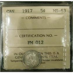 1917 5¢ ICCS Ms63.  Nice eye appeal.