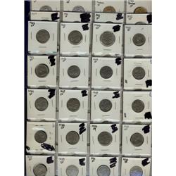 1922 to 1951 5¢.  Large lot of 54 nickels.  V