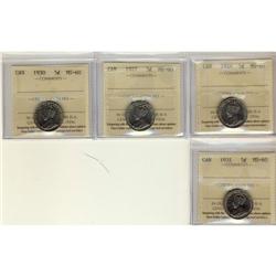 Lot of 4 5¢ coins all ICCS MS60. Includes 192