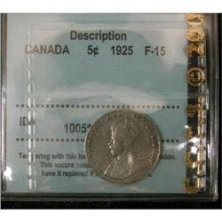 5 Cents 1925, graded CCCS F-15. Key of the Ge