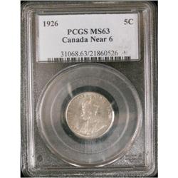 1926 Near 6 5¢ PCGS MS-63, typical strike wit