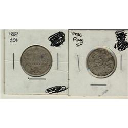 1926 5¢ Far 6 and 1889 25¢.  Lot of 2 key dat