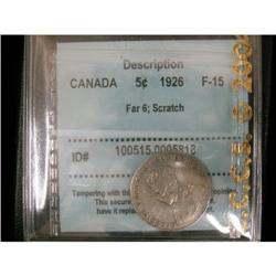 5 Cents 1926, graded CCCS F-15; Far 6, Scratc