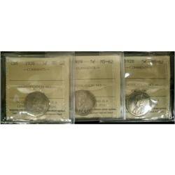 Lot of 3 5¢ coins all ICCS graded MS62.  Incl