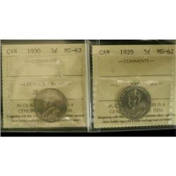 1929 and 1930 5¢, both ICCS graded MS-62