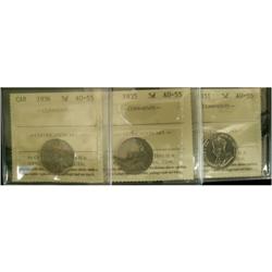 Lot of 3 ICCS graded AU-55 Five Cents; 1931,