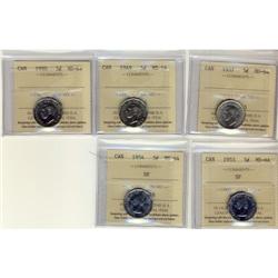 Lot of 5 ICCS graded MS-64 Five Cents; 1937 D