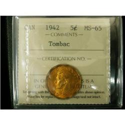 1942 Tombac 5¢ ICCS MS65 Brilliant with full