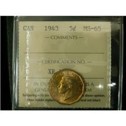 1943 Tombac 5¢ ICCS MS65 Brilliant with full