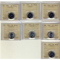1944 5¢. Lot of 7 coins all ICCS graded. MS63