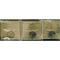 1944 5¢. Lot of 3 coins all ICCS MS65.  One e