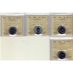 1944 5¢ ICCS MS65.  Lot of 4 coins all brilli