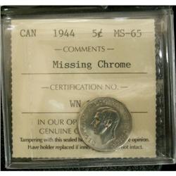 1944 5¢ Missing Chrome ICCS MS65