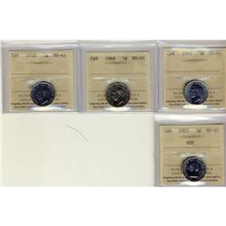 Lot of 4 5¢ coins all ICCS MS65.  Includes 19