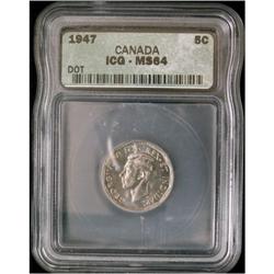 1947 Dot 5¢ ICG MS64 Brilliant with full lust