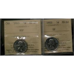 1953 NSF and 1953 SF 5¢ both ICCS MS-65.  Wow