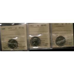 1957, 1962, 1973 5¢ all three coins ICCS MS-6