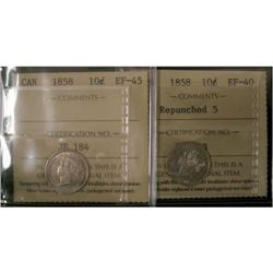1858 10¢ ICCS EF-45 and 1858 REPUNCHED 5 10¢