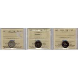 1870 and 1903 (2) 10¢. Lot of 3 coins all ICC