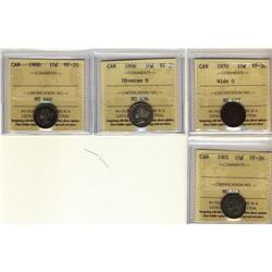 Lot of 4 ICCS graded VF-20 10¢; 1870 Wide O,