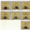 Image 1 : Lot of 7 10¢ coins all ICCS F15.  Includes 18