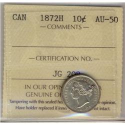 1872H 10¢ ICCS AU-50  Brilliant with lots of