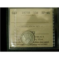 1875H 10¢  ICCS EF40.  Lightly toned with som