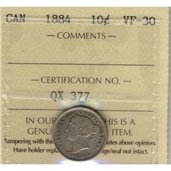 1884 10¢ ICCS VF30. Mid grade key date exampl