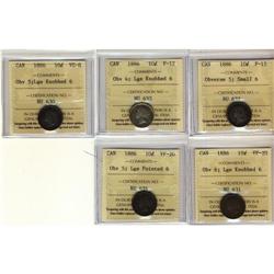 Lot of 5 ICCS 1886 10¢, includes; Small 6 Obv