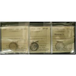 Lot of 3 ICCS graded EF-40 Ten Cents; 1898 Ob