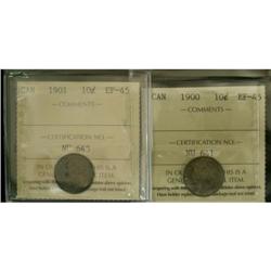 1900 and 1901 10¢, both ICCS EF-45