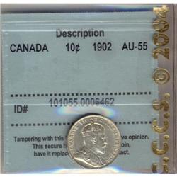 1902 10¢ CCCS AU55.  Attractive coin full whi