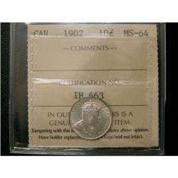 1902 10¢ ICCS MS64 PQ+.Brilliant with full lu