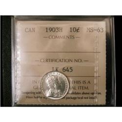 1903 10¢ ICCS MS63 PQ+.Brilliant with full lu