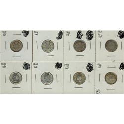 1913 to 1942 10¢. Lot of 8 coins G to BU.  19