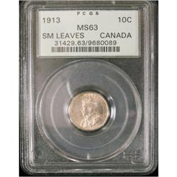 1913 Sml Lvs 10¢ PCGS/ICCS MS63.  Light golde