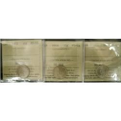 Lot of 3 ICCS graded AU-55 Ten Cents; 1914, 1