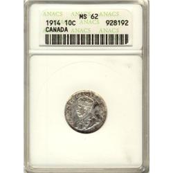 1914 10¢ ANACS MS-62, light tone over underly