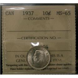1937 10¢ ICCS MS65. Brilliant with full luste