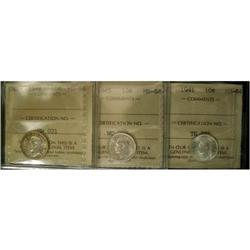 Lot of 3 ICCS graded  10¢;  1941,1945,1948,