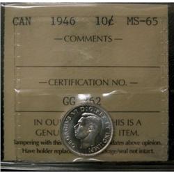 1946 10¢ ICCS MS65. Brilliant with full luste