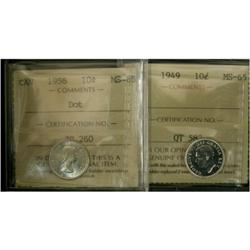 Lot of 2 ICCS graded 10¢;  1949,1956 Dot,  Al